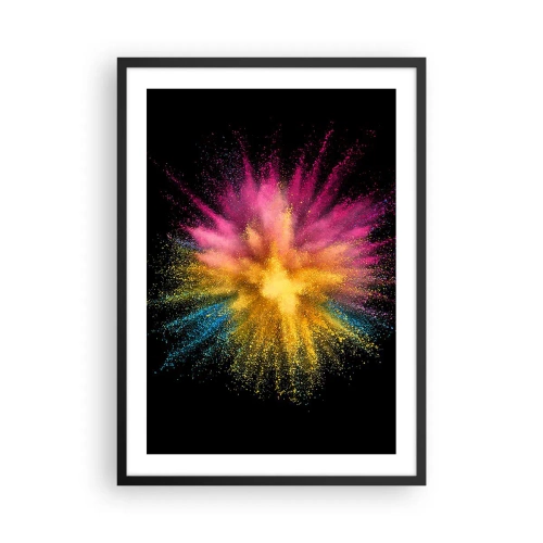 Plagát v čiernom ráme - Výbuch farebného prášku na čiernom pozadí - 50x70cm - Zrodenie farieb - Moderná nástenná dekorácia do obývacej izby a spálne ARTTOR