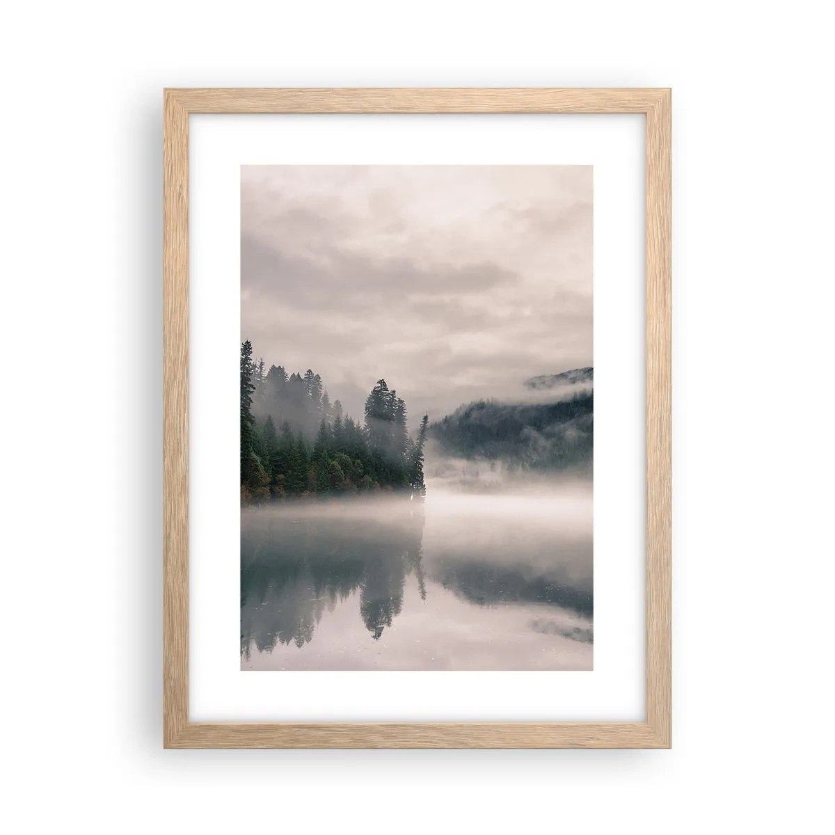 Plagát v ráme zo svetlého duba - V zamyslení, v hmle - 30x40 cm