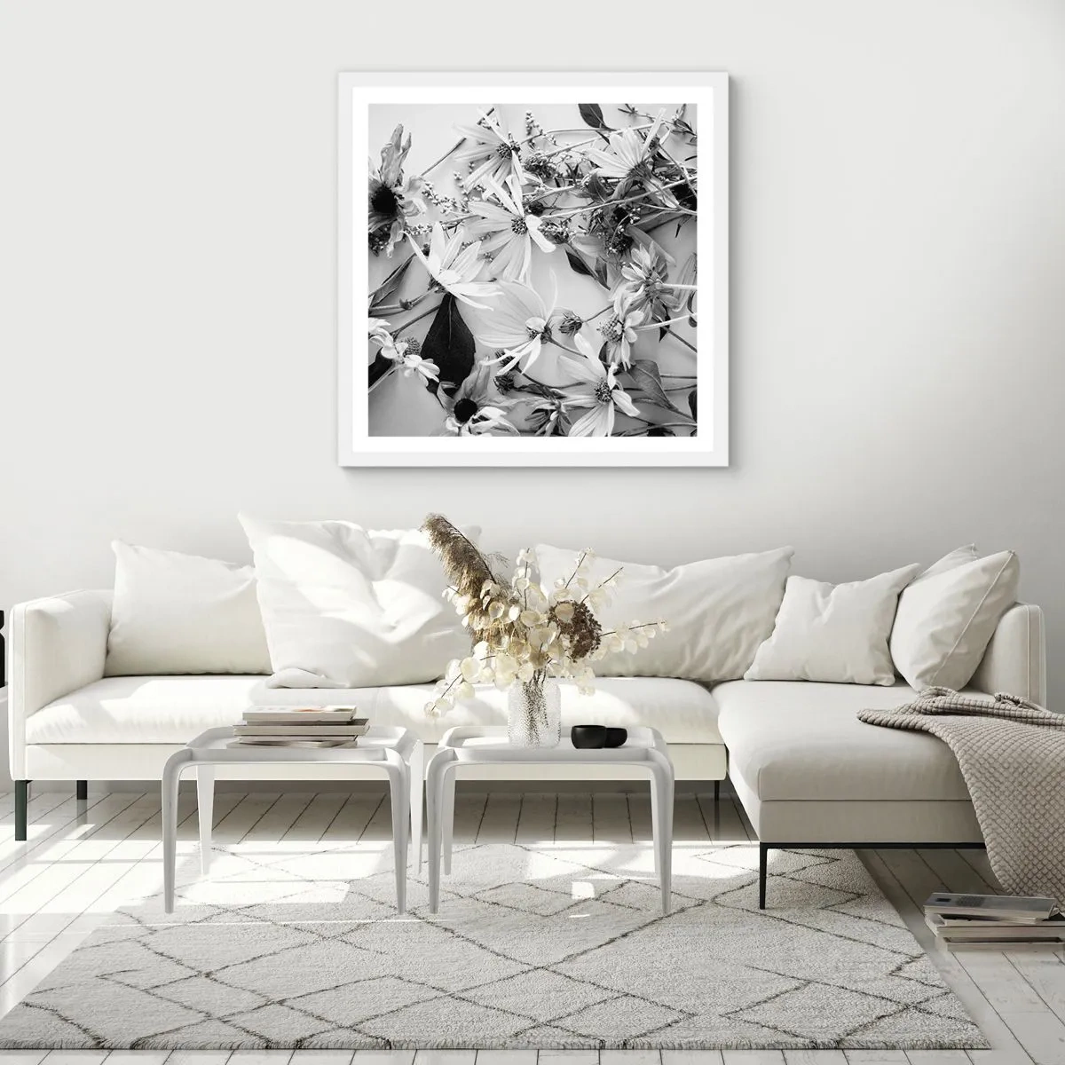 Plagát v bielom ráme - Kvety bez kytice - 60x60 cm