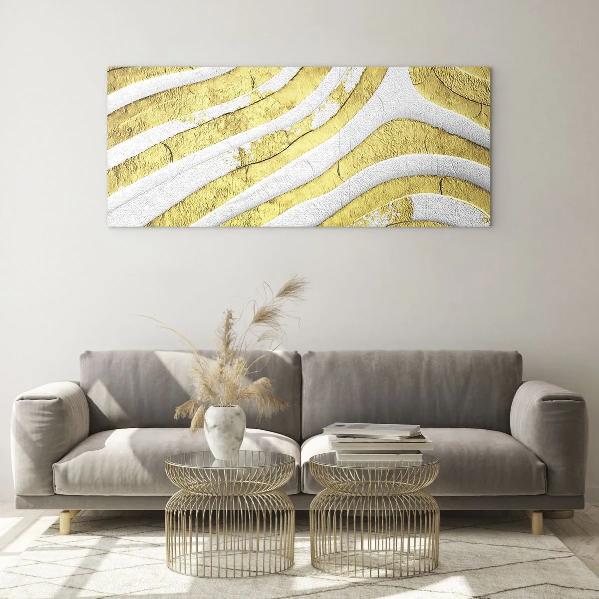 Obraz na skle - Kompozícia v bielej a zlatej - 120x50 cm