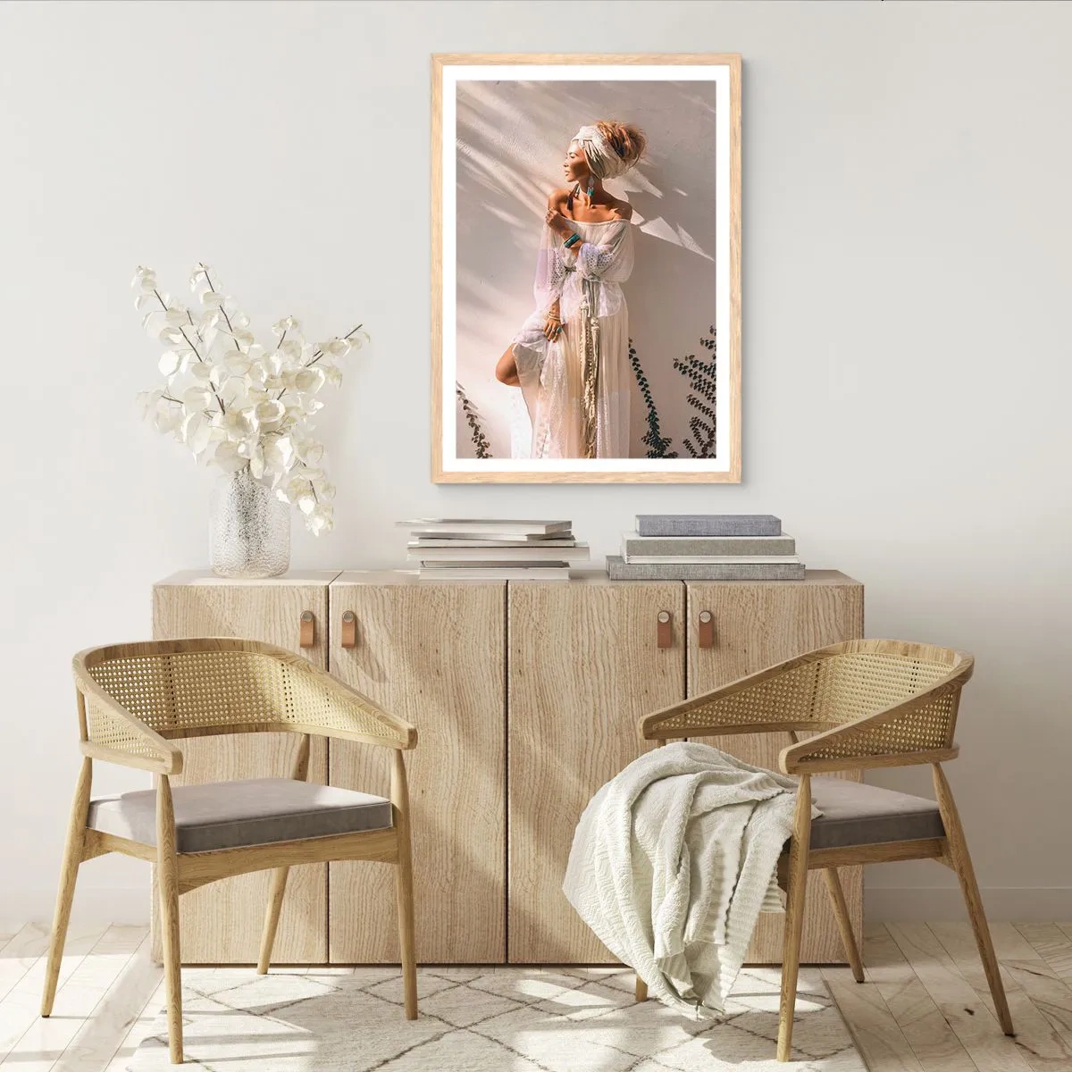 Plagát v ráme zo svetlého duba - Slnko a dievča - 61x91 cm
