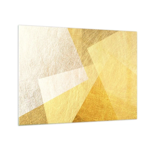 Obraz na skle - Zlaté geometrické tvary s kovovou a ľahkou textúrou - 70x50cm - Počasie geometrie - Moderná nástenná dekorácia do obývacej izby a spálne ARTTOR