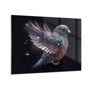 Obraz na skle - Vesmírny vrabec s diamantovým trblietaním - 70x50cm - Diamantový vrabec - Moderná nástenná dekorácia do obývacej izby a spálne ARTTOR