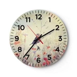 Nástenné hodiny - Portrét vtáka s lúkou v pozadí - 30x30 cm