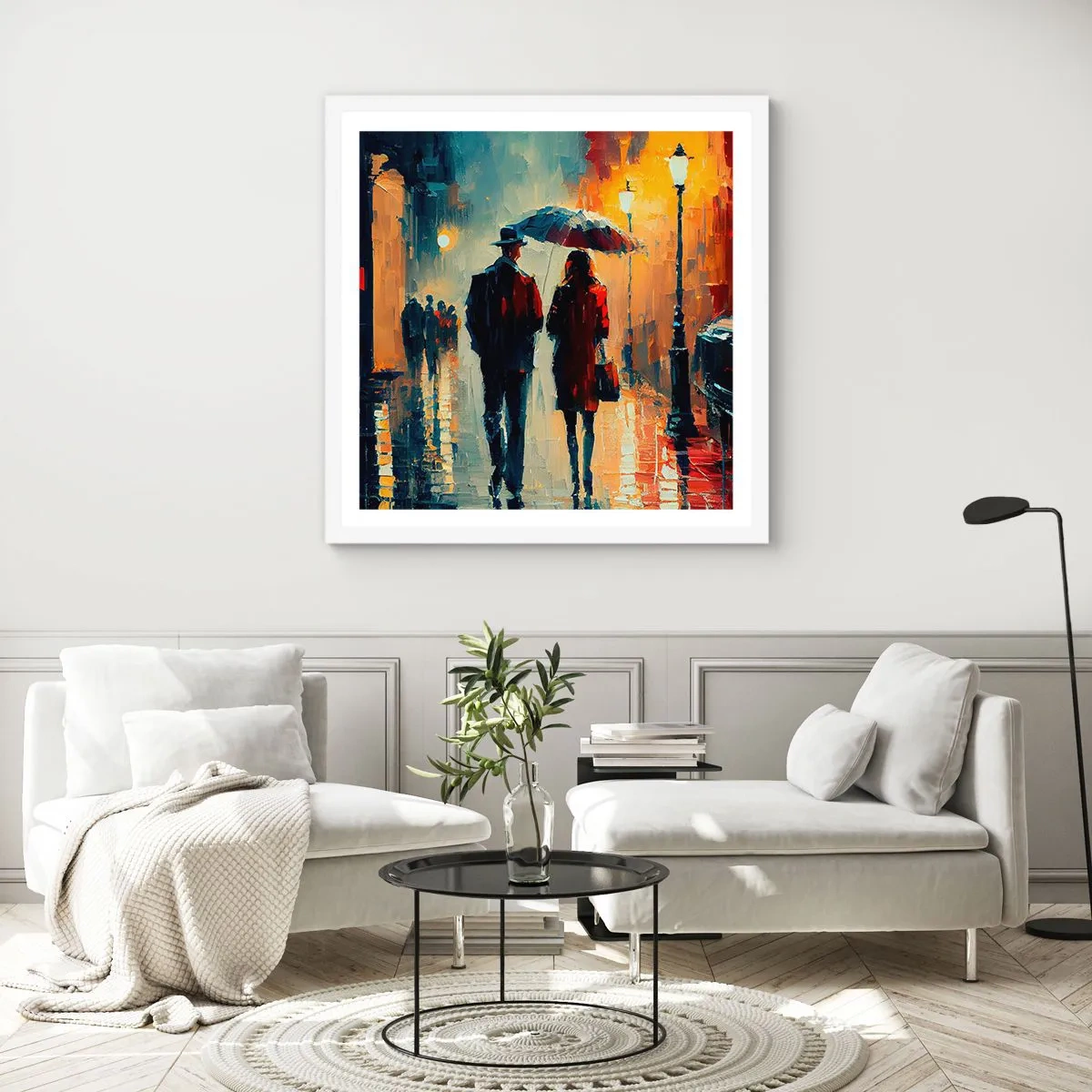 Plagát v bielom ráme - Mestská love story - 50x50 cm