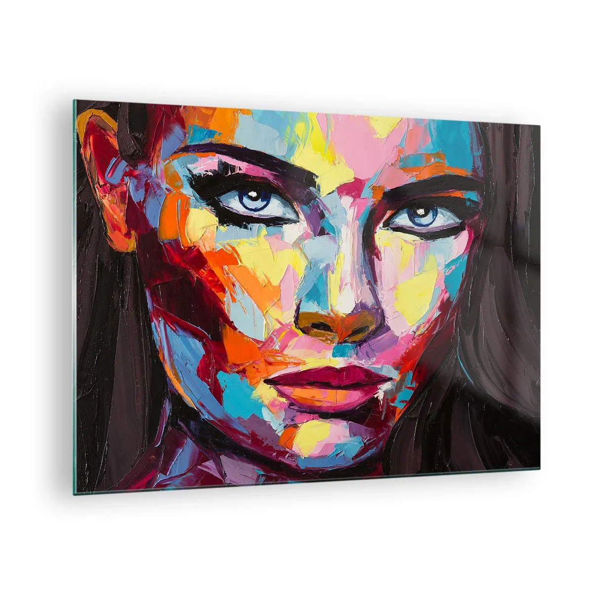 Obraz na skle - Farebný portrét ženy v abstraktnom štýle - 70x50cm - Tiež farebná duša - Moderná nástenná dekorácia do obývacej izby a spálne ARTTOR