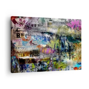 Obraz na plátne - Abstraktná koláž s textom a rôznymi farbami - 70x50cm - Koláž spomienok - Moderná nástenná dekorácia do obývacej izby a spálne ARTTOR