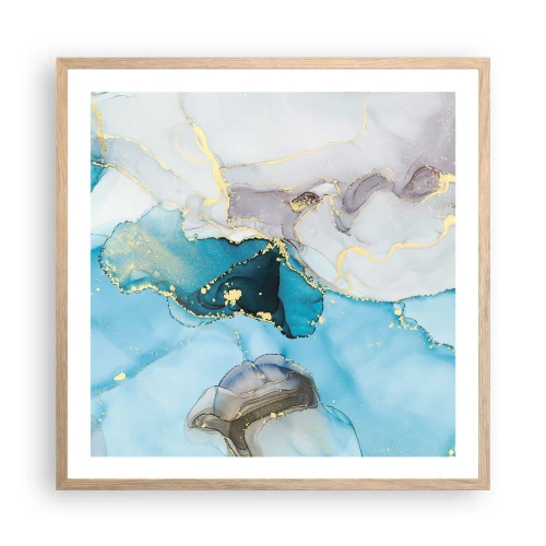 Plagát v ráme zo svetlého duba - Štúdia o stretnutí šedej a tyrkysovej - 60x60 cm