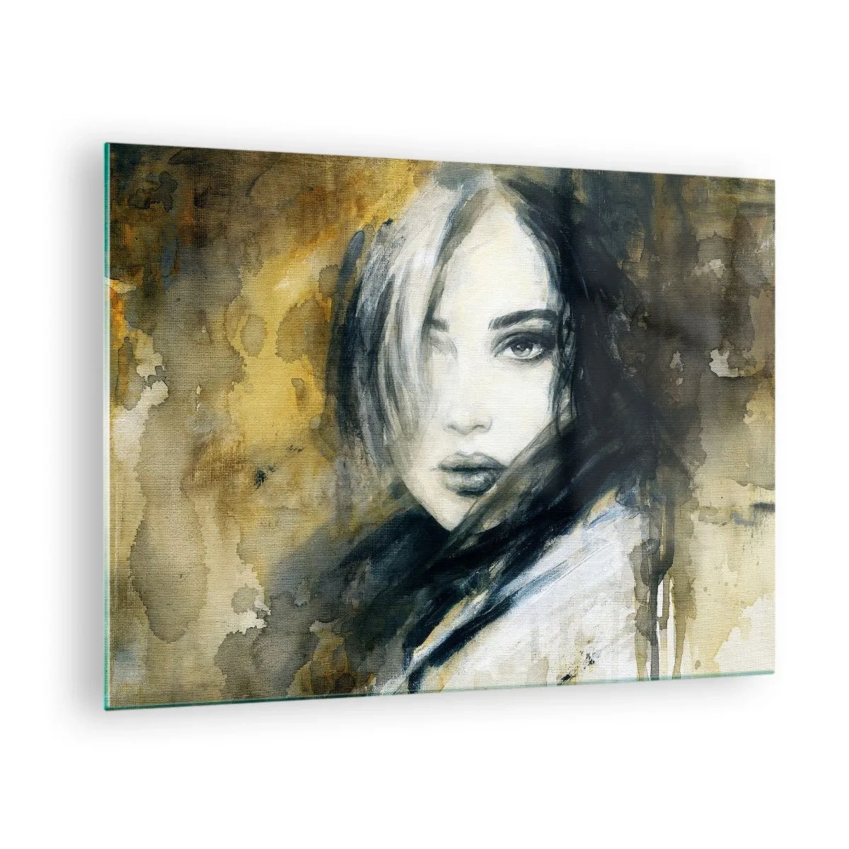 Obraz na skle - Portrét ženy v akvarelovom štýle - 70x50cm - viac nevinná alebo zmyselná? - Moderná nástenná dekorácia do obývacej izby a spálne ARTTOR