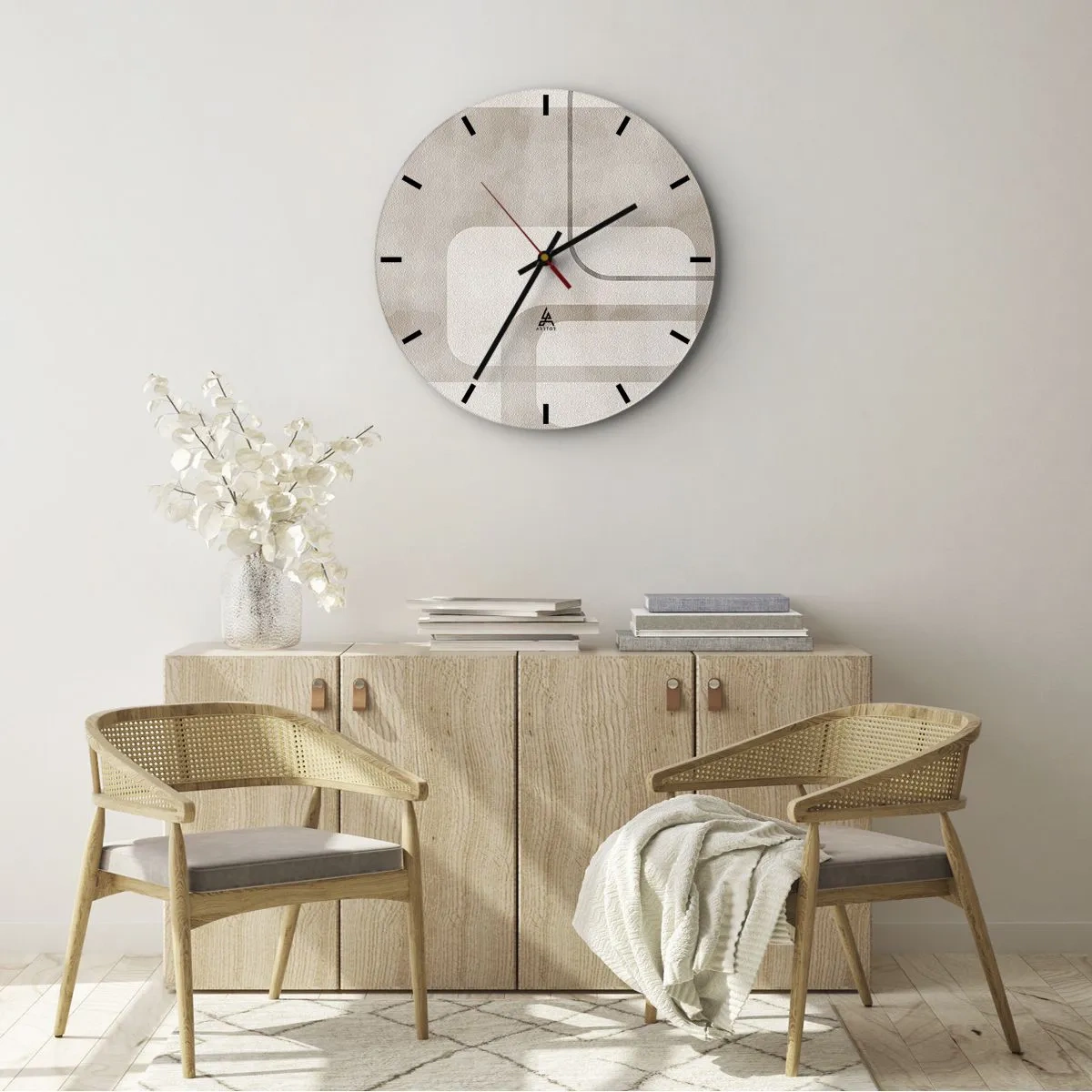 Nástenné hodiny - Minimalistický geometrický vzor v odtieňoch béžovej - 30x30cm - Geometrická fúga - Moderná nástenná dekorácia do obývacej izby, kuchyne a spálne ARTTOR