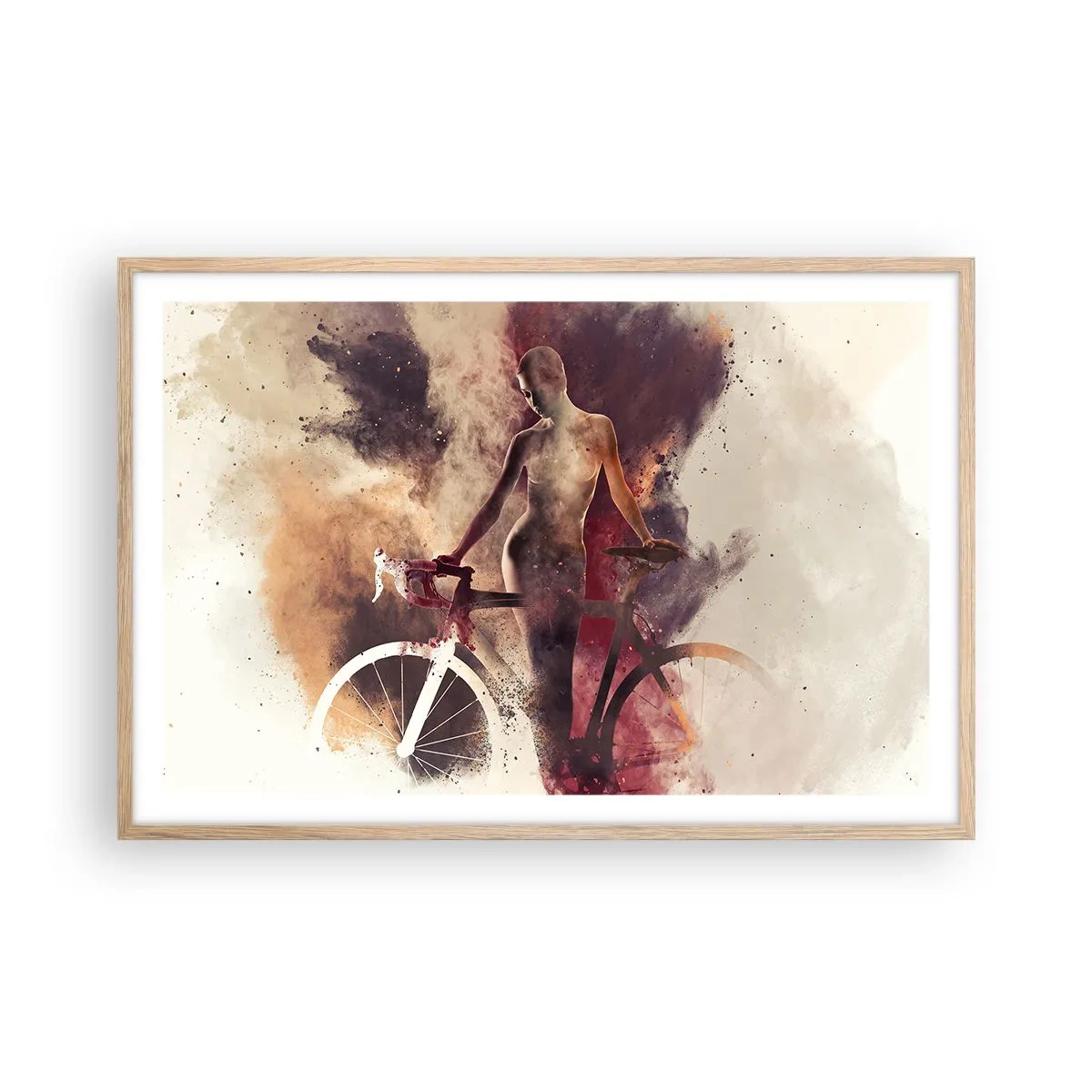 Plagát v ráme zo svetlého duba - Cyklistická duša v mramorových tvaroch - 91x61 cm