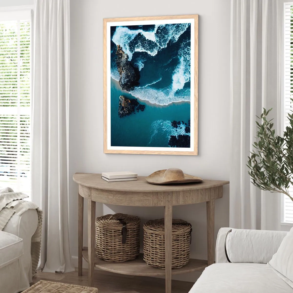 Plagát v ráme zo svetlého duba - Zahalené do vĺn - 61x91 cm