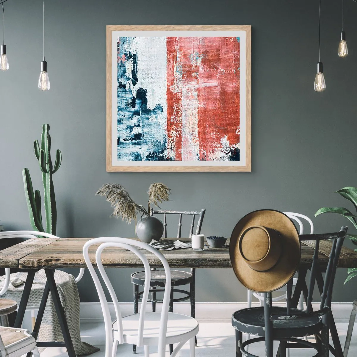 Plagát v ráme zo svetlého duba - Abstraktné pol na pol - 40x40 cm