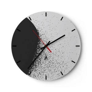 Nástenné hodiny - Čiernobiely abstraktný vzor s roztrúsenými bodkami - 30x30cm - Pohyb častíc - Moderná nástenná dekorácia do obývacej izby, kuchyne a spálne ARTTOR
