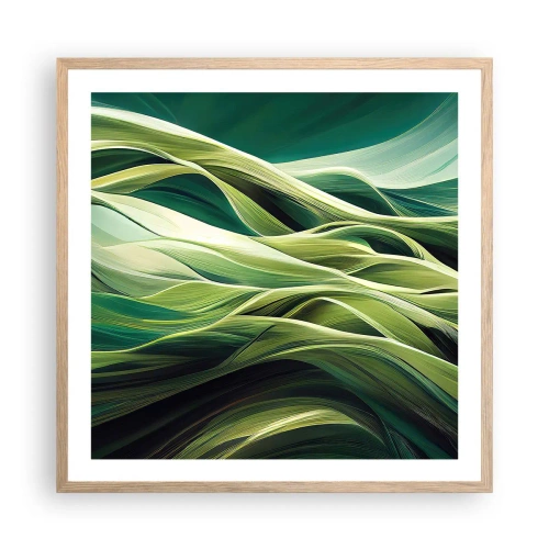 Plagát v ráme zo svetlého duba - Abstraktná hra na zelenú - 60x60 cm