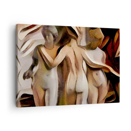 Obraz na plátne - Abstraktná scéna s tromi postavami v teplých farbách. - 70x50cm - Tri Grácie 2.0 - Moderná nástenná dekorácia do obývacej izby a spálne ARTTOR