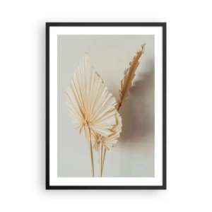 Plagát v čiernom ráme - Sušené palmové listy v minimalistickom aranžmáne na svetlom pozadí - 50x70cm - Keď potrebuješ útechu - Moderná nástenná dekorácia do obývacej izby a spálne ARTTOR