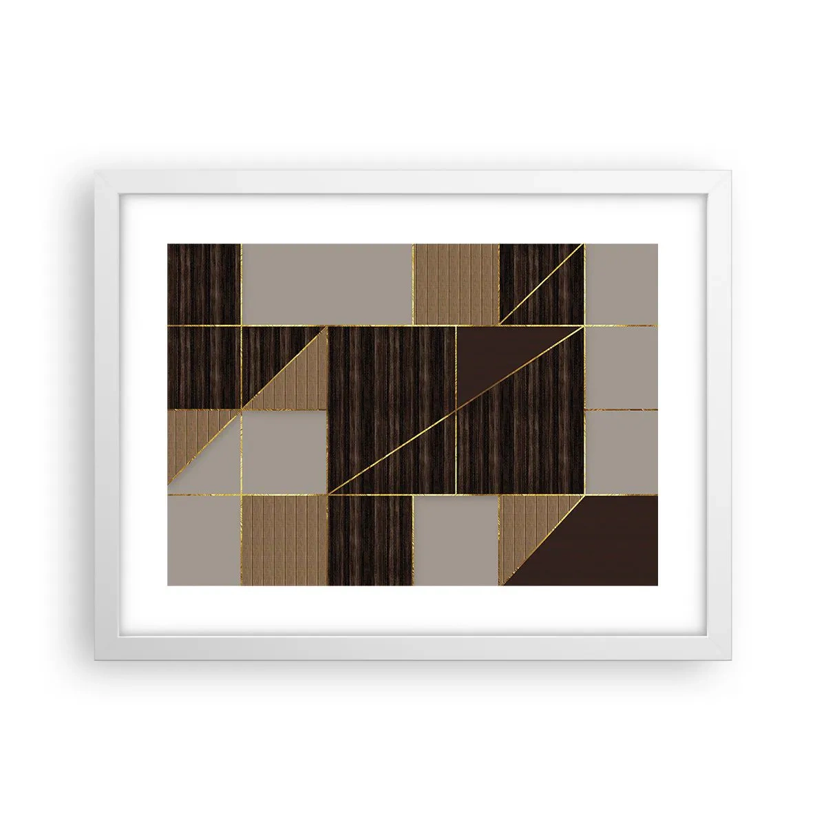 Plagát v bielom ráme - Mozaika hnedej a zlatej - 40x30 cm