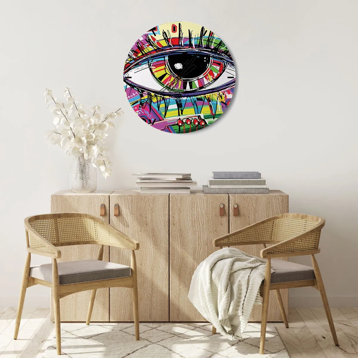 Nástenné hodiny - Farebné oko v abstraktnej grafike - 30x30cm - Farebné oko - farebná duša - Moderná nástenná dekorácia do obývacej izby, kuchyne a spálne ARTTOR