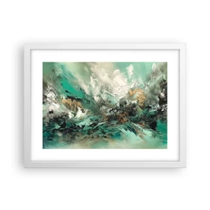 Plagát v bielom ráme - Smaragdovočierne vlnobitie - 40x30 cm