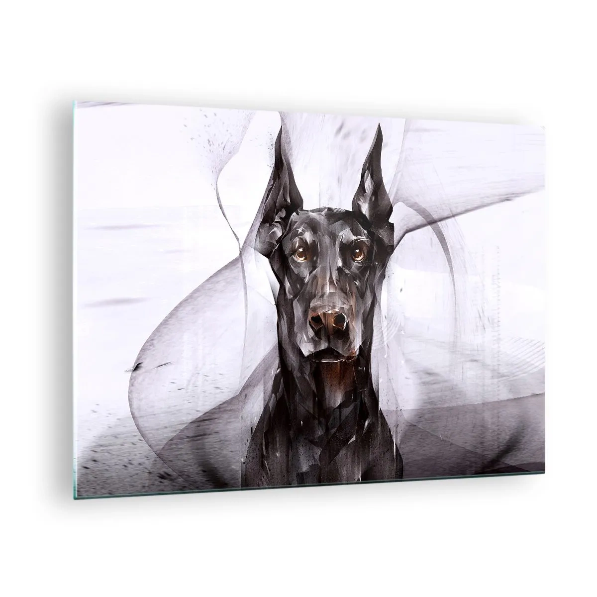 Obraz na skle - Portrét čierneho psa v abstraktnom štýle na svetlom pozadí - 70x50cm - Z urodzeného rodu - Moderná nástenná dekorácia do obývacej izby a spálne ARTTOR