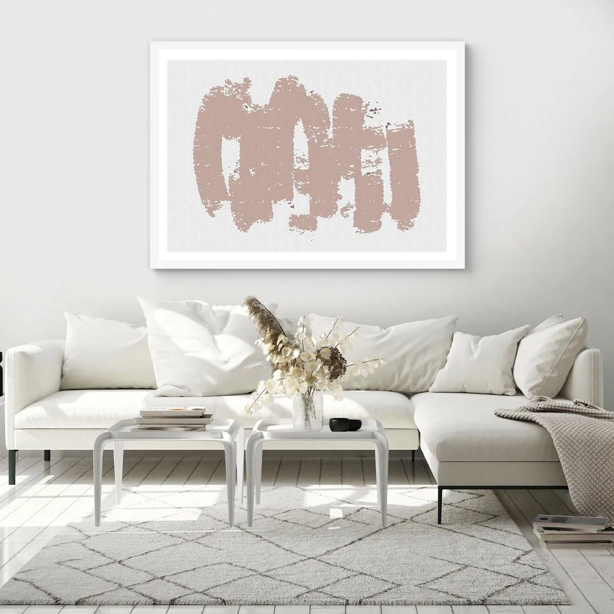 Plagát v bielom ráme - Abstrakcia v jemnej ružovej - 100x70 cm