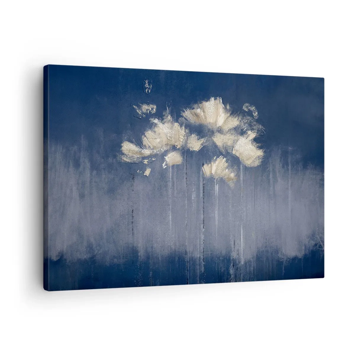 Obraz na plátne - Jemné kvety na modrom pozadí - 70x50cm - Ako okvetné lístky vo vetre - Moderná nástenná dekorácia do obývacej izby a spálne ARTTOR