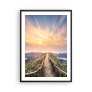 Plagát v čiernom ráme - Chodník na vrchole kopca s výhľadom na západ slnka a hory - 50x70cm - Blízko neba - Moderná nástenná dekorácia do obývacej izby a spálne ARTTOR