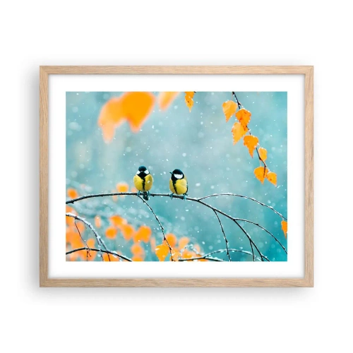 Plagát v ráme zo svetlého duba - Vtáčie klebety - 50x40 cm