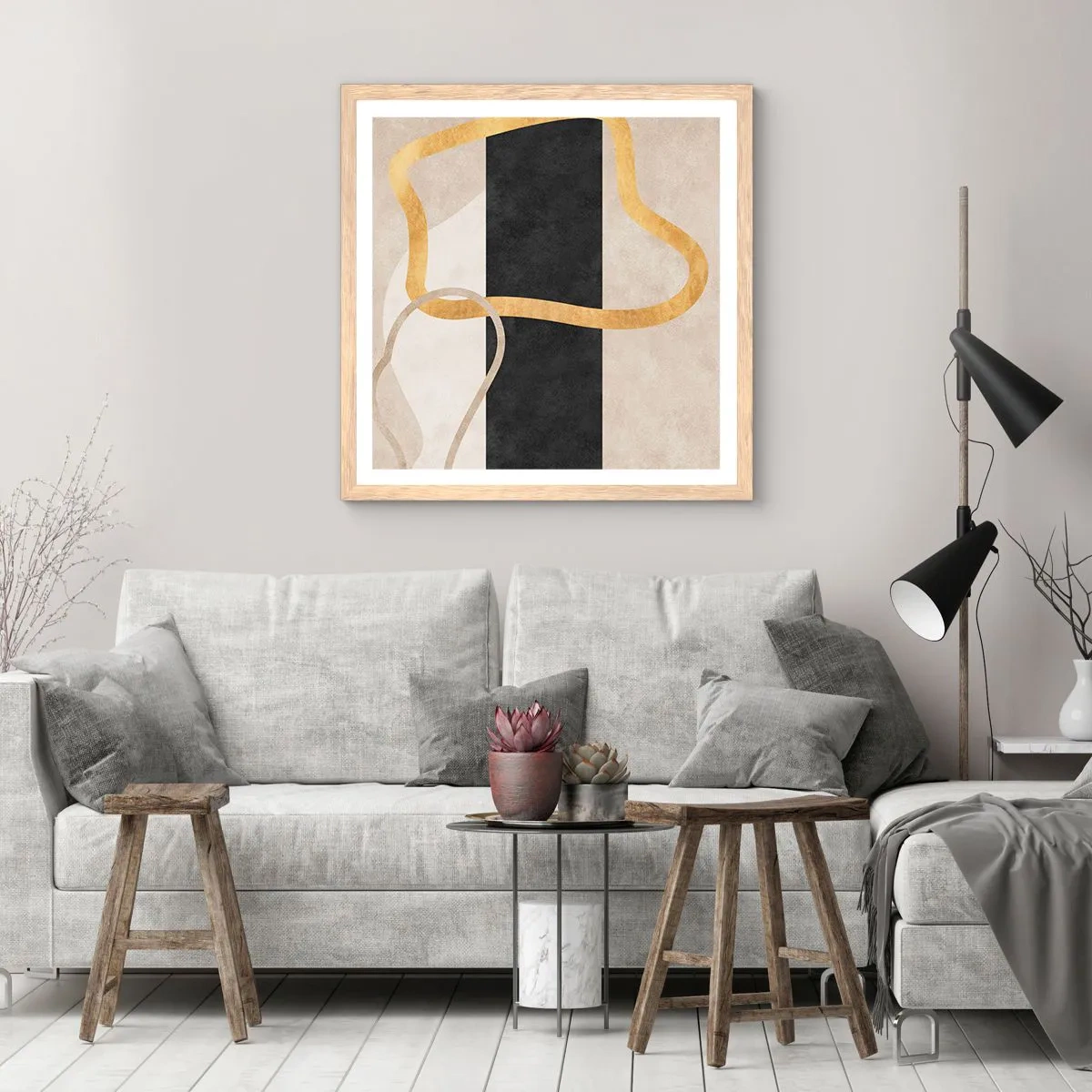 Plagát v ráme zo svetlého duba - Tvary v slučke - 50x50 cm