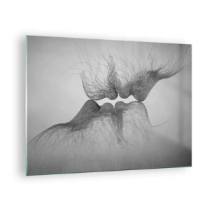 Obraz na skle - Abstraktný bozk v čiernej a bielej farbe - 70x50cm - Bozk vetra - Moderná nástenná dekorácia do obývacej izby a spálne ARTTOR