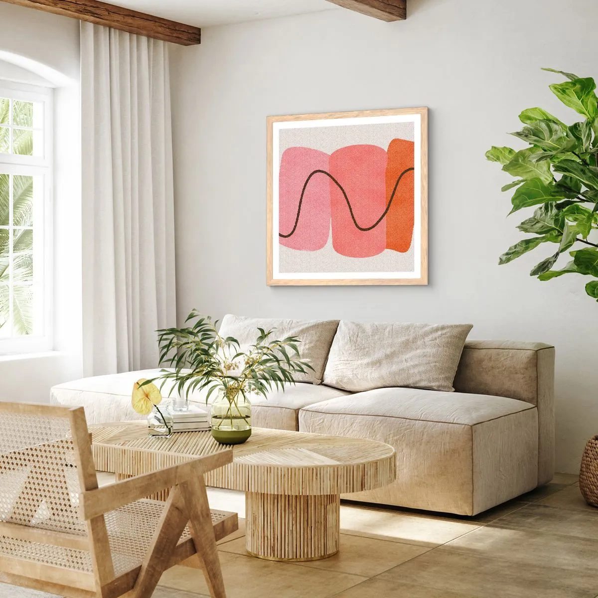 Plagát v ráme zo svetlého duba - Jemný pohyb foriem - 60x60 cm