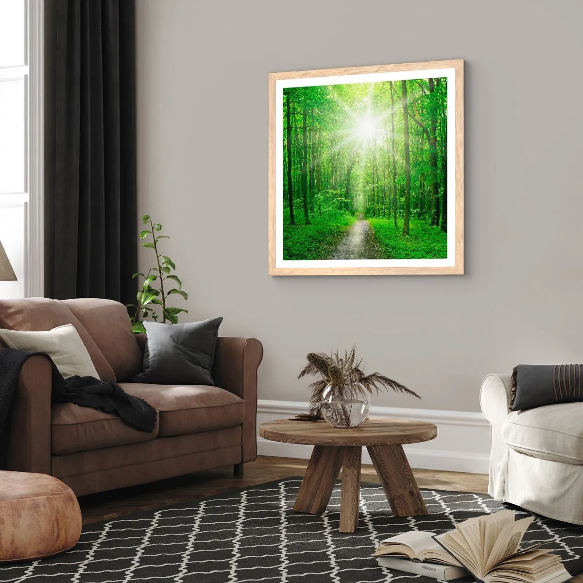Plagát v ráme zo svetlého duba - Zelená katedrála - 50x50 cm