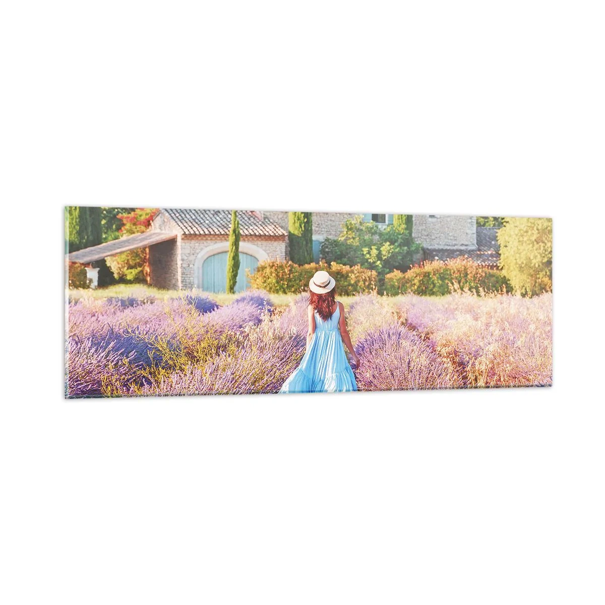 Obraz na skle - Levanduľové dievča - 90x30 cm
