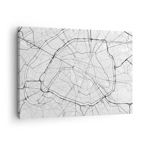 Obraz na plátne - Minimalistická mapa mesta v čiernobielej farbe - 70x50cm - Kvet Paríža - Moderná nástenná dekorácia do obývacej izby a spálne ARTTOR