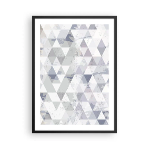 Plagát v čiernom ráme - Geometrický vzor trojuholníkov v odtieňoch sivej - 50x70cm - V rytme na tri - Moderná nástenná dekorácia do obývacej izby a spálne ARTTOR