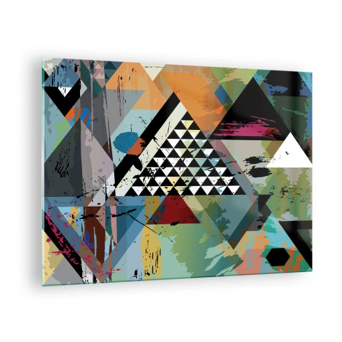 Obraz na skle - Abstraktná kompozícia geometrických tvarov a farieb - 70x50cm - Aké je to jednoduché - Moderná nástenná dekorácia do obývacej izby a spálne ARTTOR