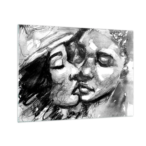 Obraz na skle - Čiernobiely náčrt nežného bozku - 70x50cm - Nežný okamih - Moderná nástenná dekorácia do obývacej izby a spálne ARTTOR