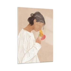Obraz na skle - Dievča a kvety - 50x70 cm