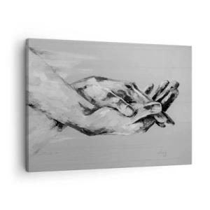 Obraz na plátne - Čiernobiela kompozícia dvoch zopnutých rúk na svetlom pozadí. - 70x50cm - Začiatok… - Moderná nástenná dekorácia do obývacej izby a spálne ARTTOR