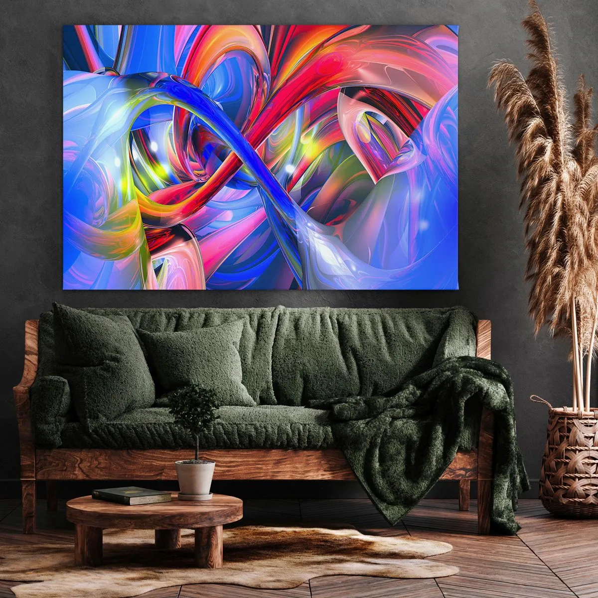 Obraz na plátne - Abstraktné, farebné geometrické kompozície v dynamických tvaroch - 70x50cm - Tanec farieb - Moderná nástenná dekorácia do obývacej izby a spálne ARTTOR