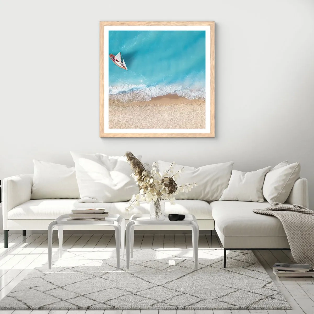 Plagát v ráme zo svetlého duba - Na hranici modrej a zlatej - 50x50 cm