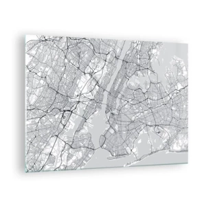 Obraz na skle - Mapa ulíc a štvrtí veľkých miest v monochromatickej podobe - 70x50cm - Anatómia metropoly - Moderná nástenná dekorácia do obývacej izby a spálne ARTTOR