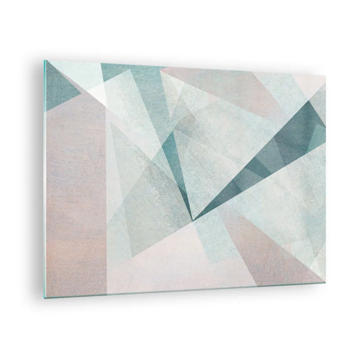 Obraz na skle - Geometrické tvary v pastelových odtieňoch zelenej a modrej - 70x50cm - V kľude, ale dynamicky - Moderná nástenná dekorácia do obývacej izby a spálne ARTTOR