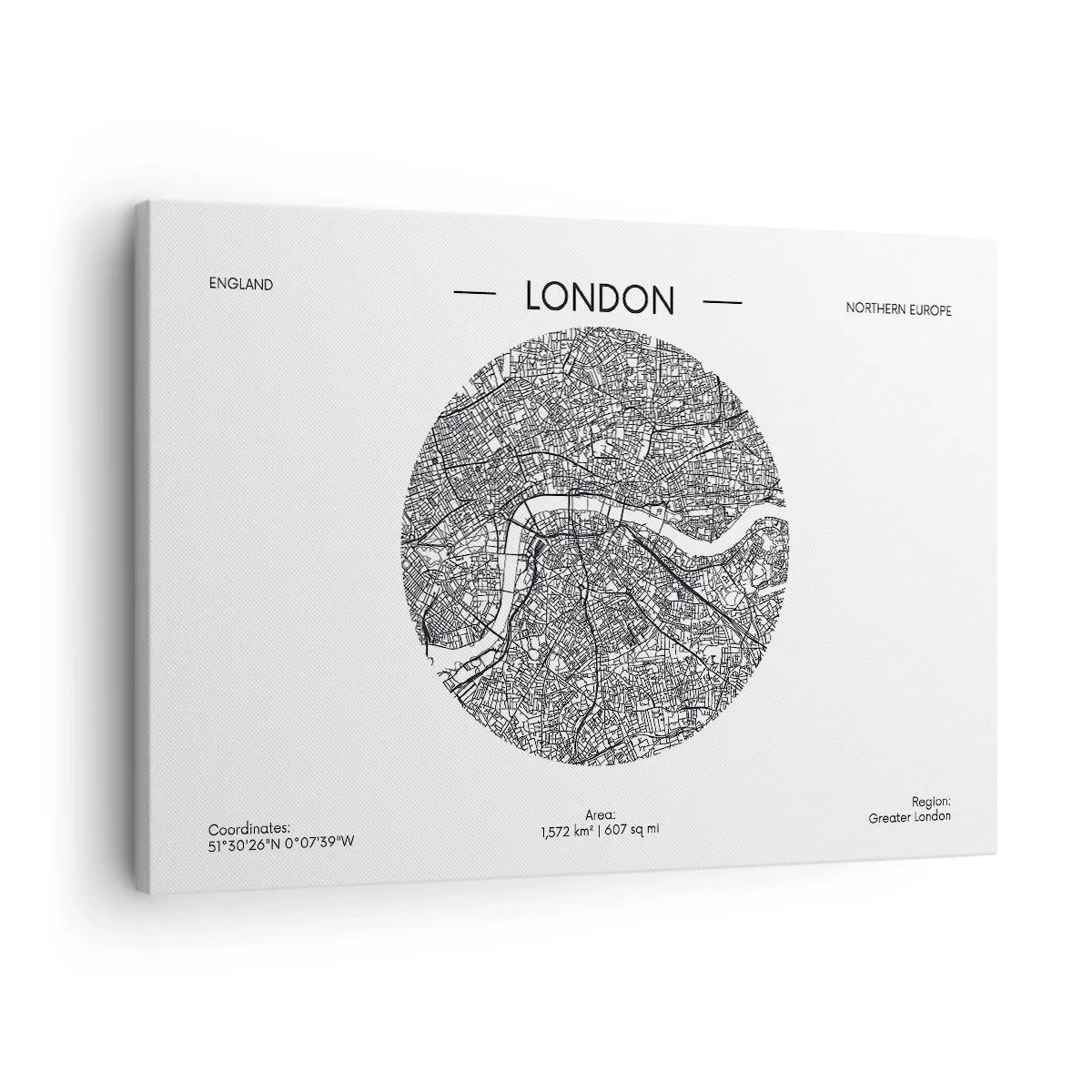 Obraz na plátne - Minimalistická mapa Londýna v čiernobielej farbe s presnými detailmi. - 70x50cm - Anatómia Londýna - Moderná nástenná dekorácia do obývacej izby a spálne ARTTOR