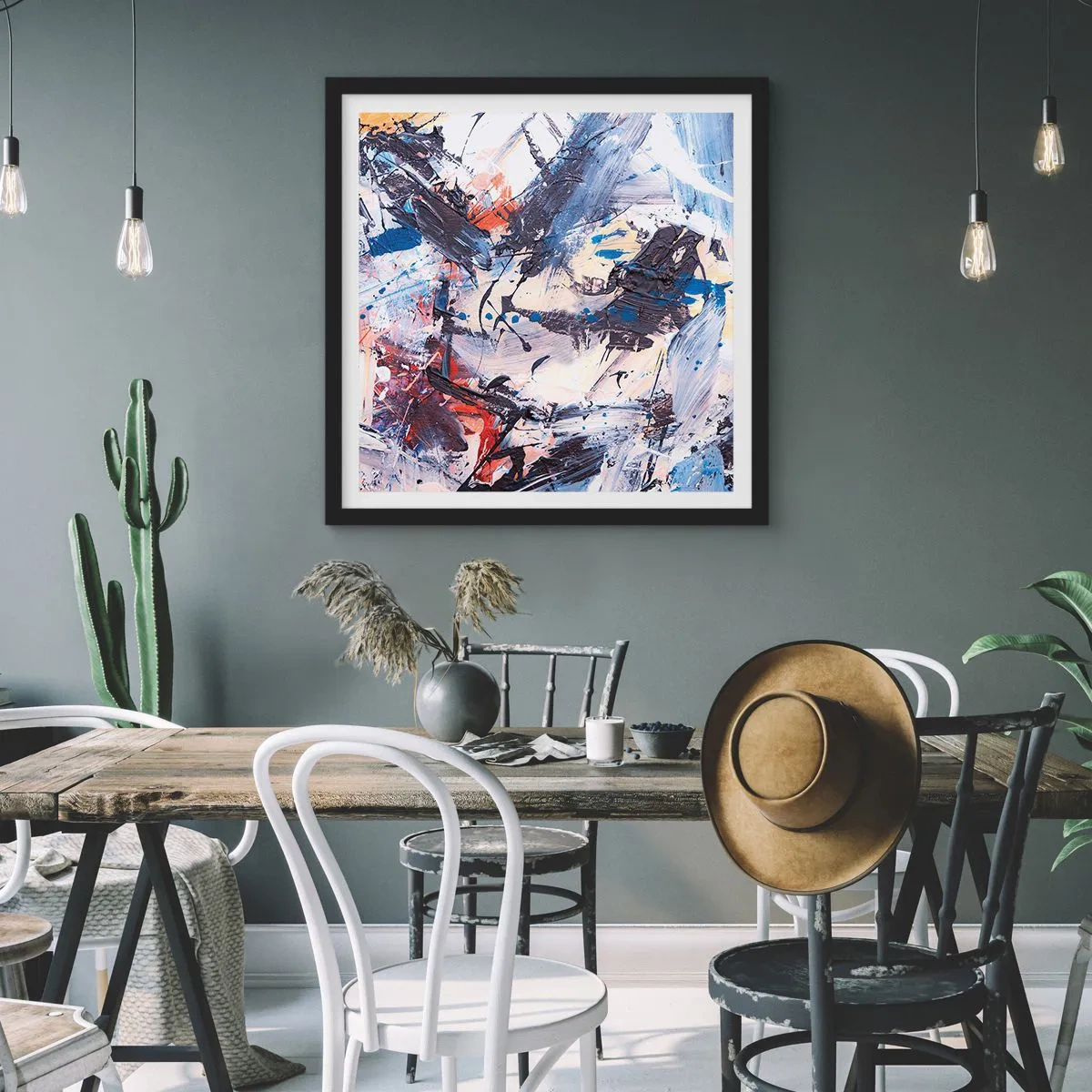 Plagát v čiernom ráme - Bláznivý tanec abstrakcie - 60x60 cm