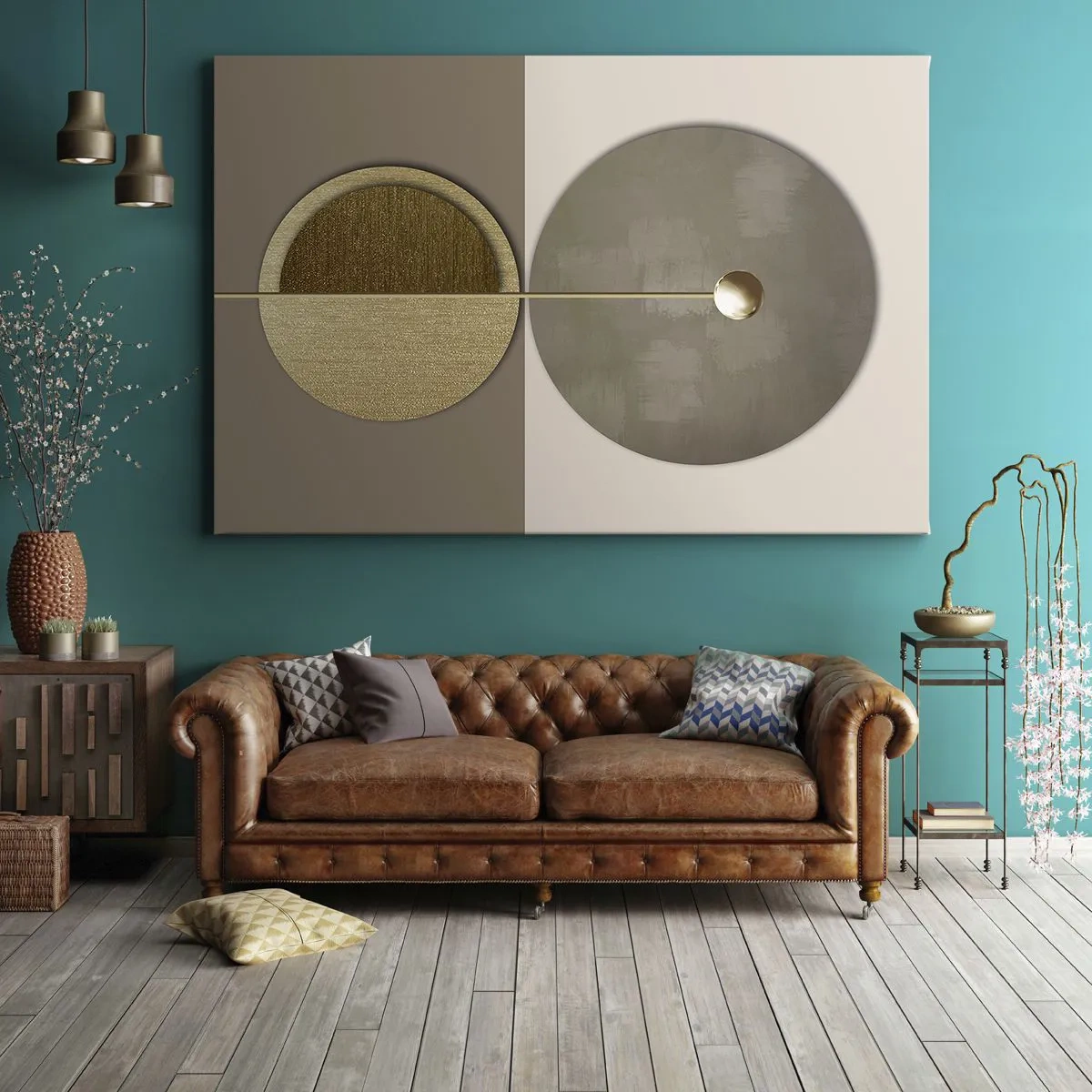 Obraz na plátne - Abstraktné kruhy v odtieňoch zlatej a béžovej - 70x50cm - Dokonalá rovnováha - Moderná nástenná dekorácia do obývacej izby a spálne ARTTOR