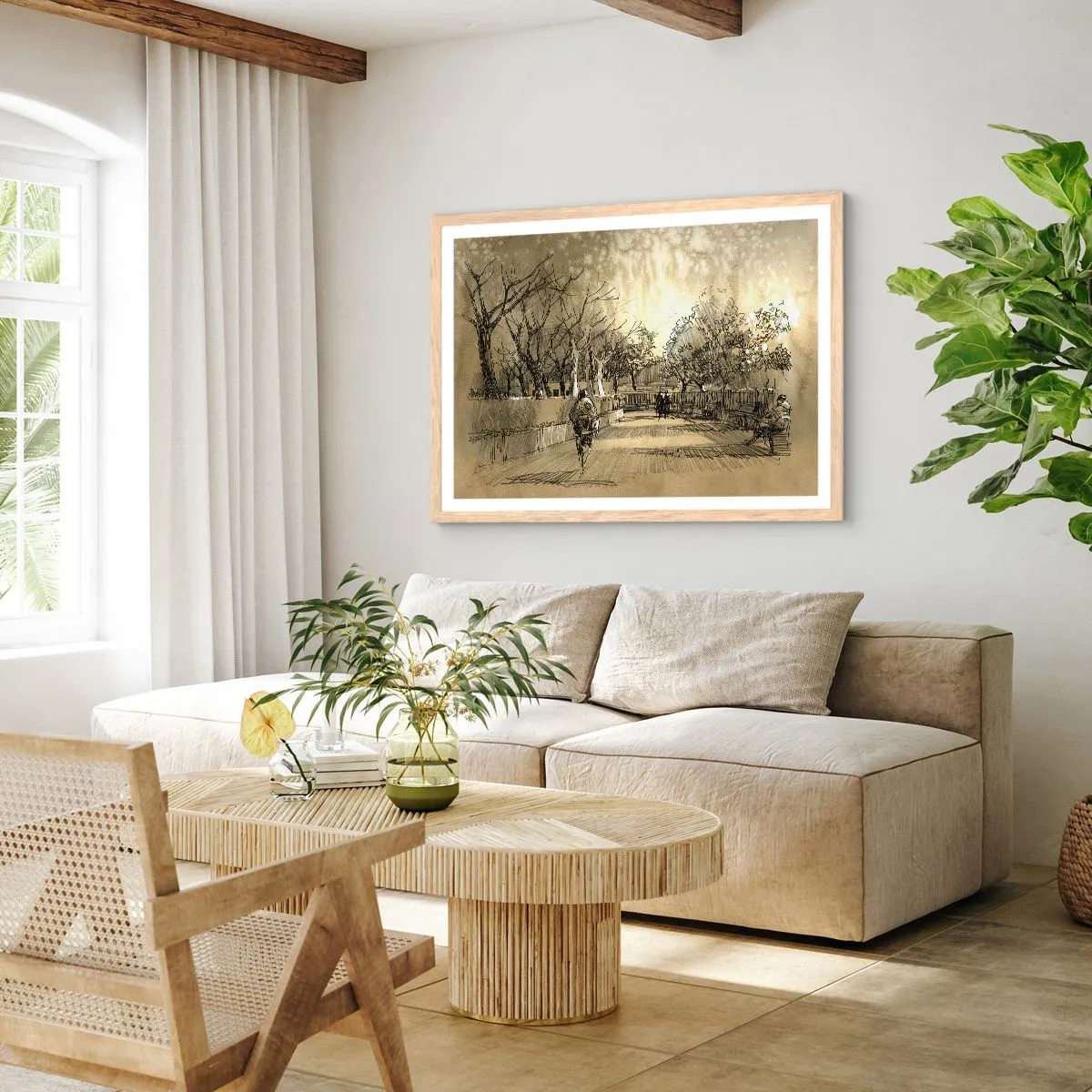 Plagát v ráme zo svetlého duba - Pierkom zastavený okamih - 100x70 cm