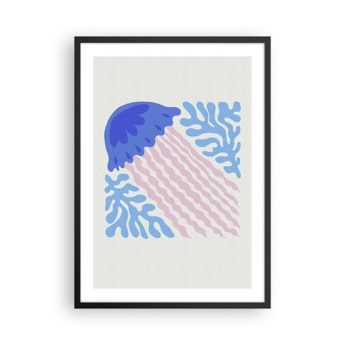 Plagát v čiernom ráme - Štylizované medúzy obklopené podvodnou vegetáciou - 50x70cm - Ako z iného sveta - Moderná nástenná dekorácia do obývacej izby a spálne ARTTOR