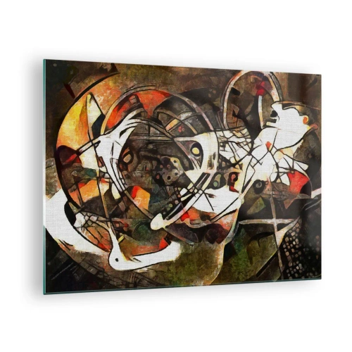 Obraz na skle - Abstraktná maľba s kruhmi a dynamickými líniami - 70x50cm - Počuješ pohyb? - Moderná nástenná dekorácia do obývacej izby a spálne ARTTOR